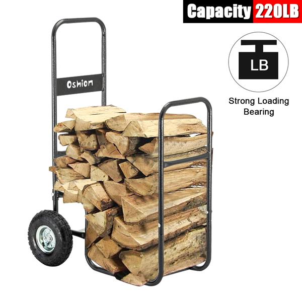 Firewood Cart 220LBS with Large Wheels, Fireplace Log Rolling Caddy Hauler, Wood Mover Outdoor Indoor Storage Holder Rack, Heavy Duty 