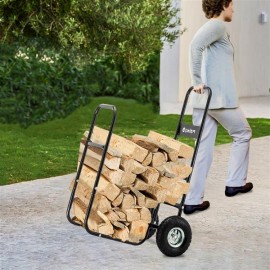 Firewood Cart 220LBS with Large Wheels, Fireplace Log Rolling Caddy Hauler, Wood Mover Outdoor Indoor Storage Holder Rack, Heavy Duty