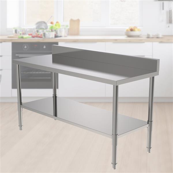 60" Stainless Steel Galvanized Work Table (with Back Board) 